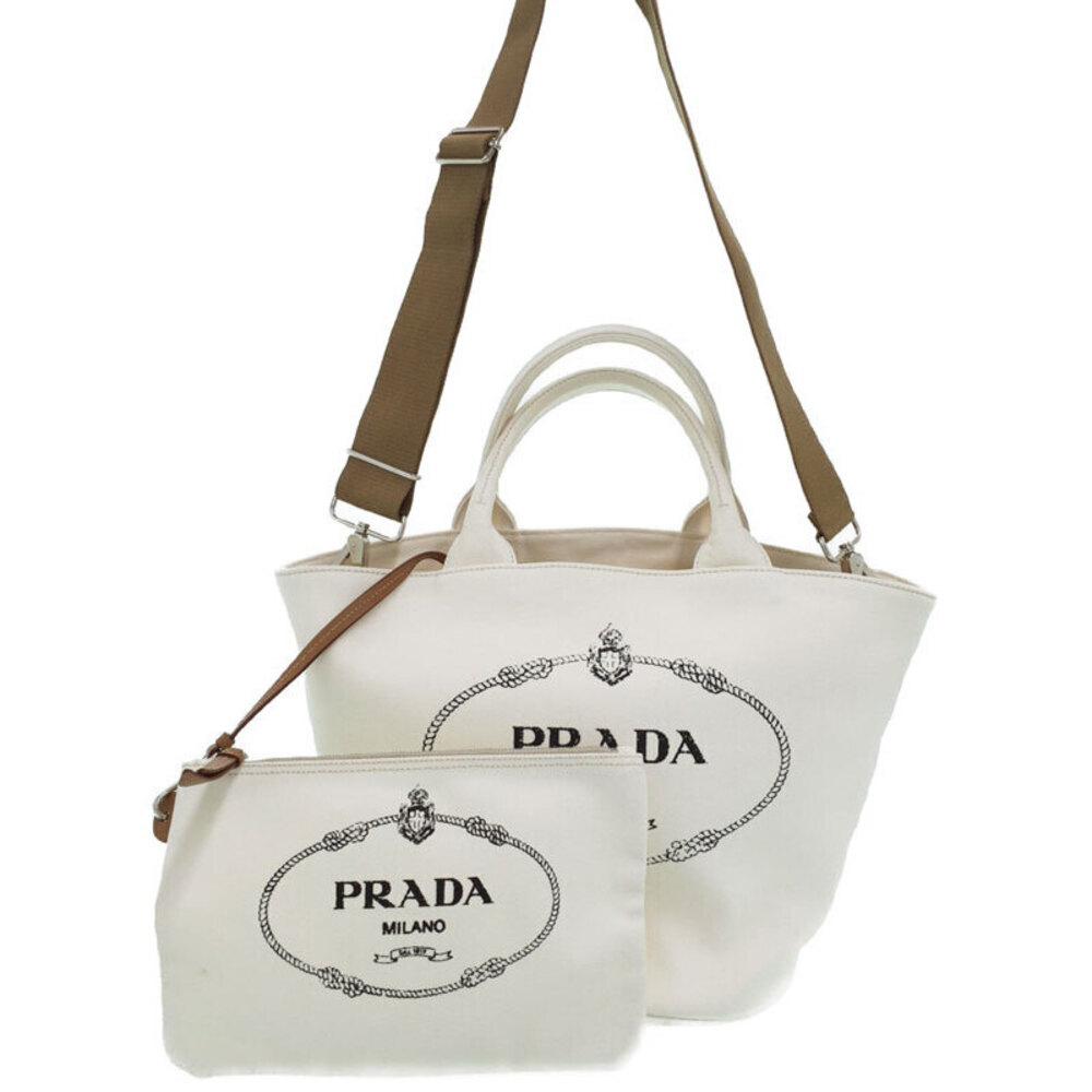 Prada Canapa Logo Print Canvas Tote Bag 2way White